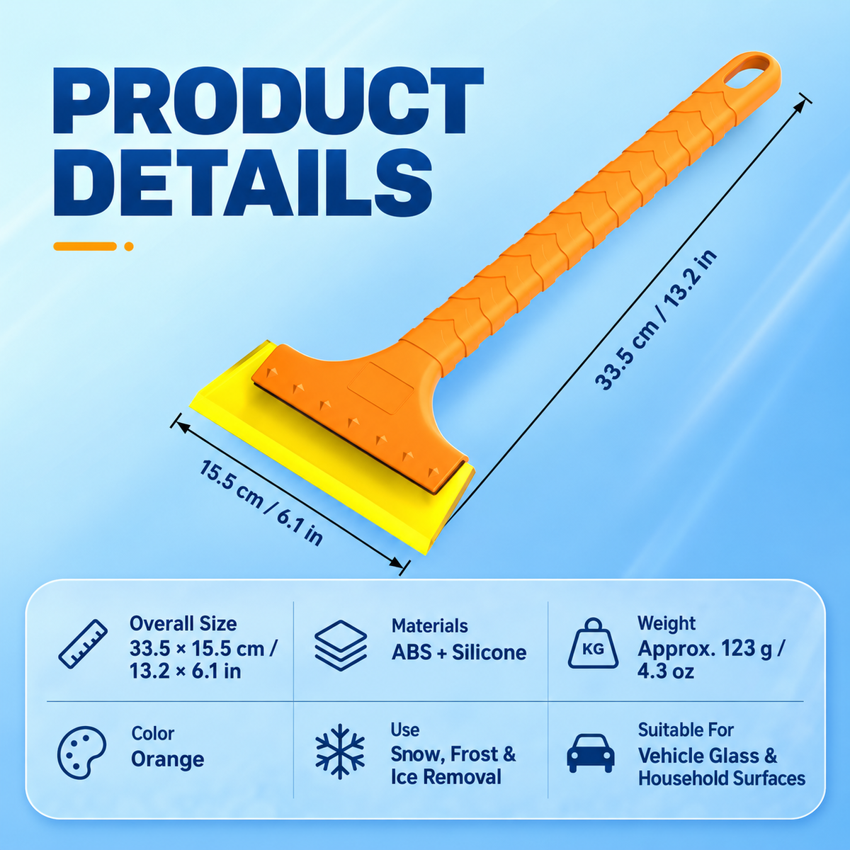 Long-Handle Silicone Ice Scraper for Car Windshields