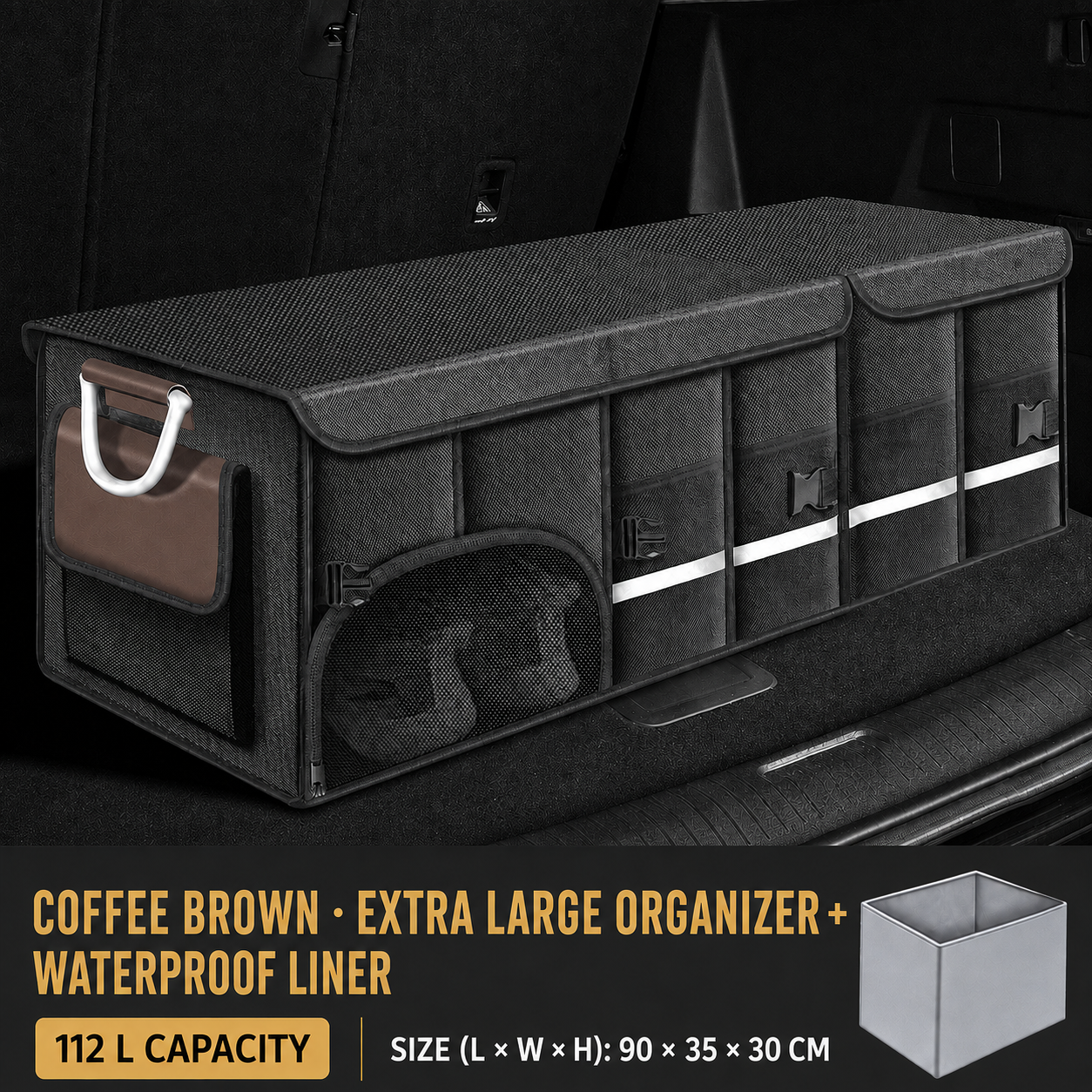 Collapsible Car Trunk Organizer with Lid & Shoe Compartment