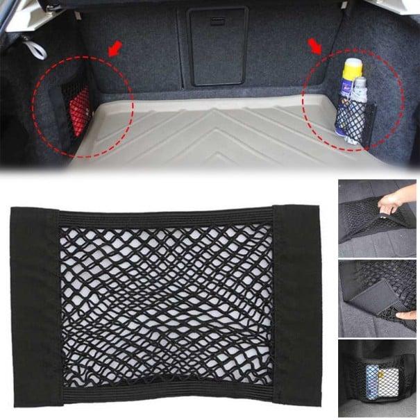 Double-Layer Elastic Car Storage Mesh Pocket – Hook-and-Loop Organizer