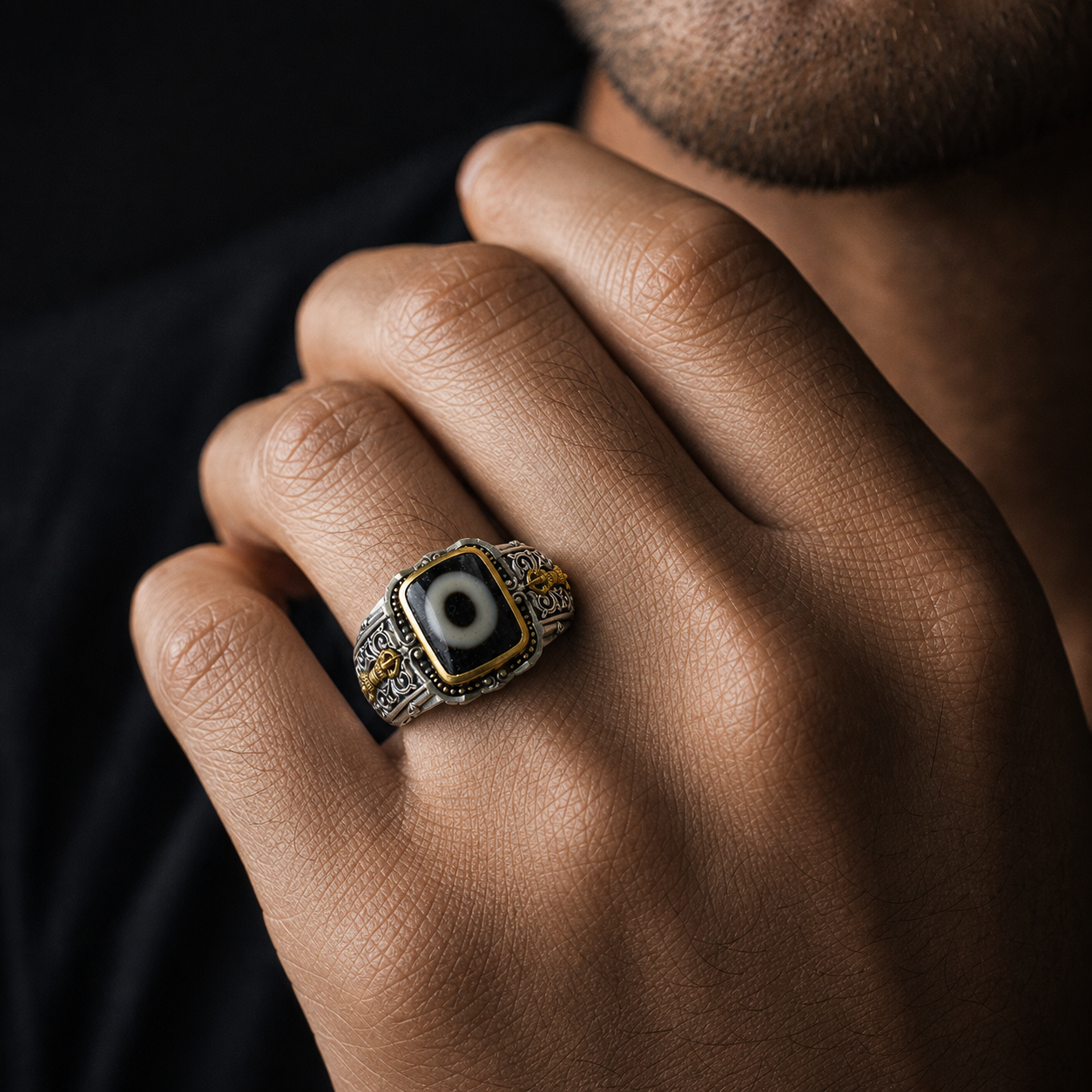 Protective Energy Dzi Silver Tibetan Treasures Rings
