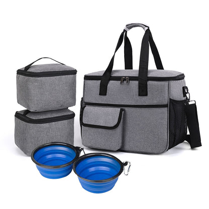 Dog Travel Bag Set with 2 Food Containers & 2 Collapsible Bowls – Waterproof Pet Organizer Tote