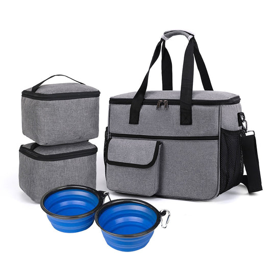 Dog Travel Bag Set with 2 Food Containers & 2 Collapsible Bowls – Waterproof Pet Organizer Tote
