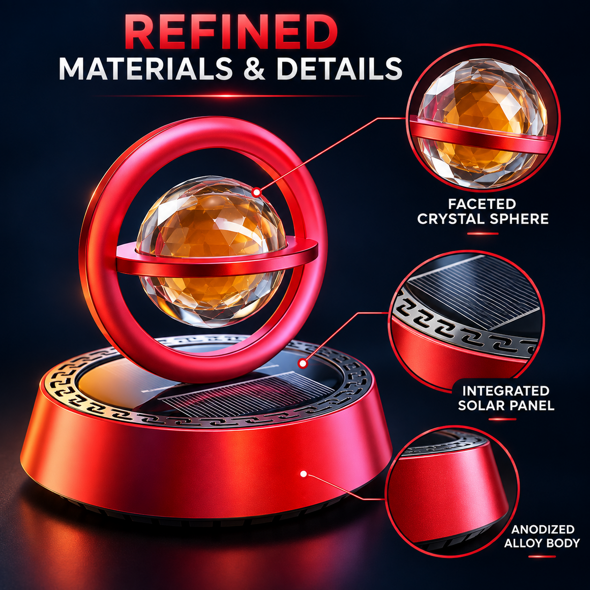Solar Rotating Car Fragrance Diffuser – Gyroscopic Dashboard Ornament