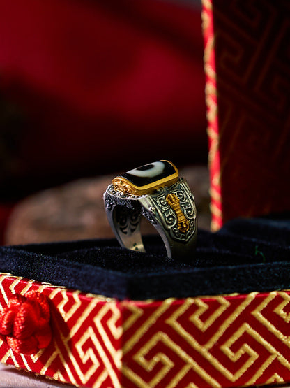 Protective Energy Dzi Silver Tibetan Treasures Rings