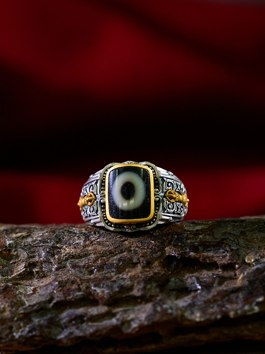 Protective Energy Dzi Silver Tibetan Treasures Rings