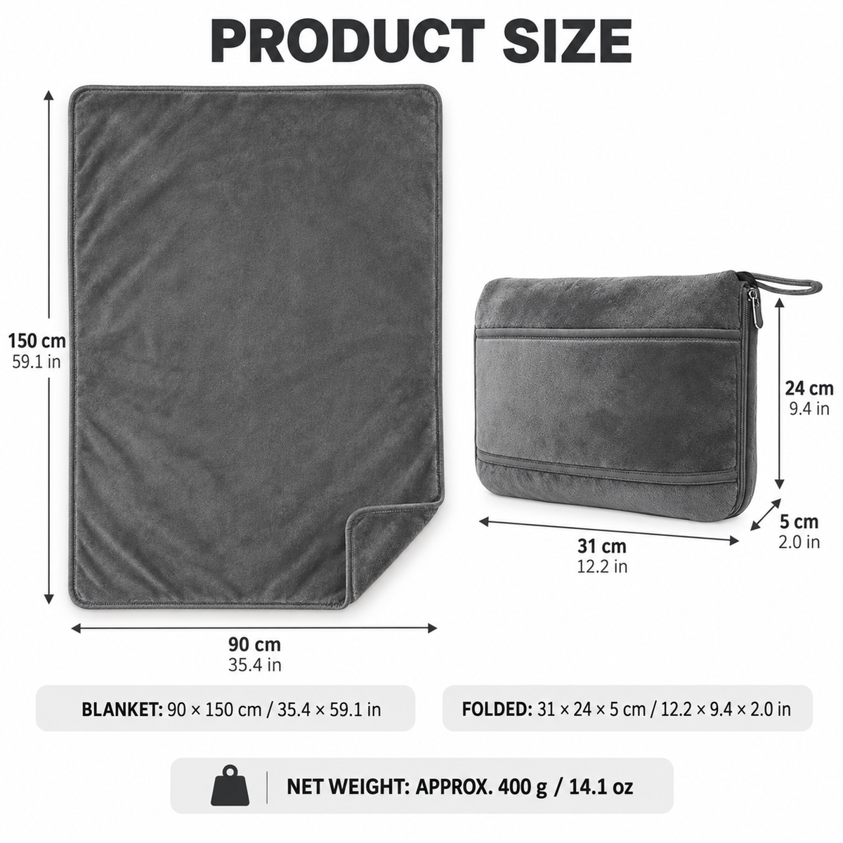 2-in-1 Fleece Travel Blanket & Pillow