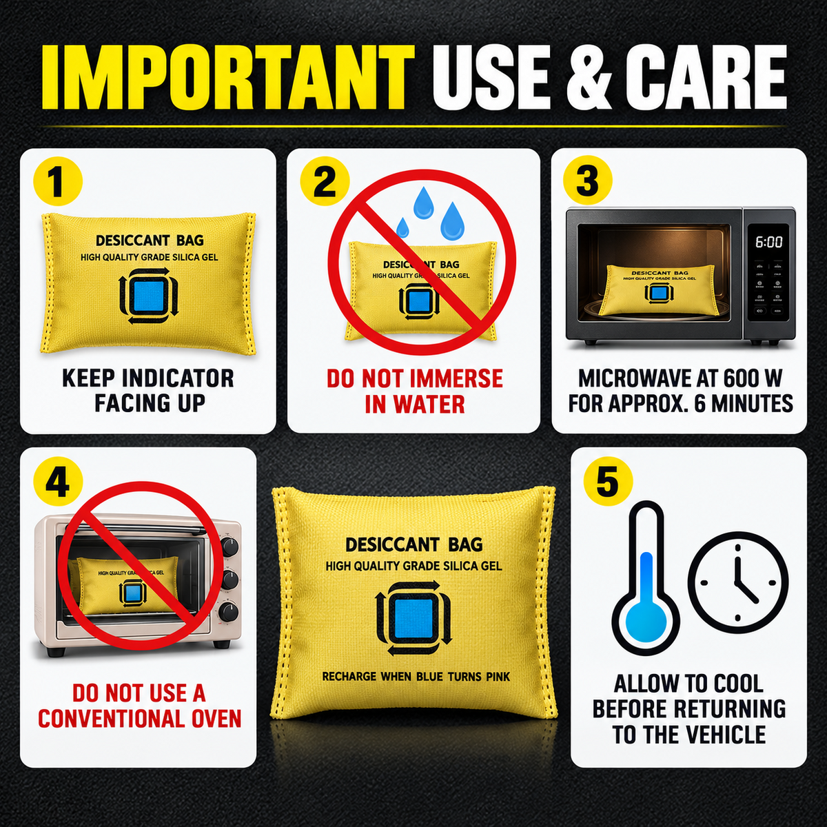 Reusable Silica Gel Car Dehumidifier Bags – 2 Pack