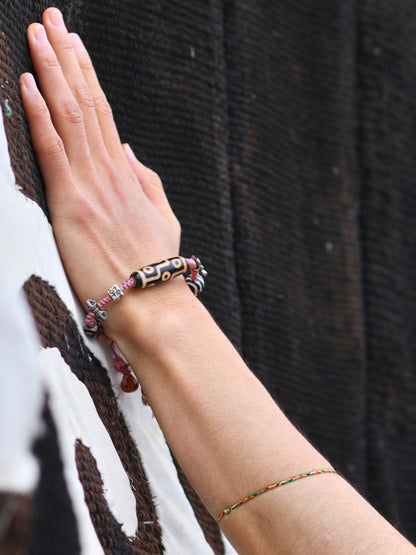 Nine Eye Dzi Bone Agate Braided Cord Bracelet