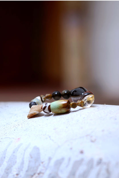 Sheep-Eye Agate Turquoise Horn Multi-Stone Bracelet