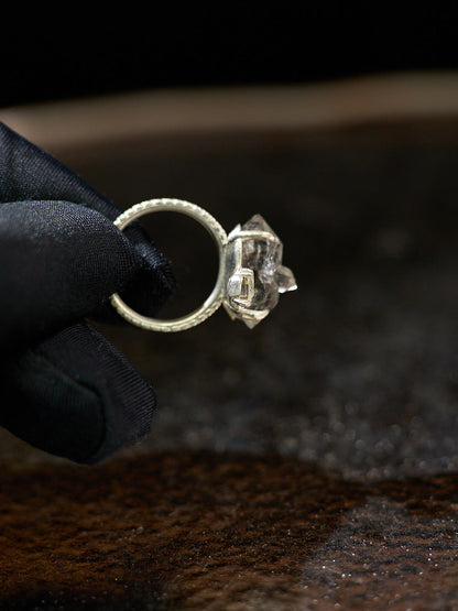 Healing Through Balance Shining Diamond Crystal Silver Rings