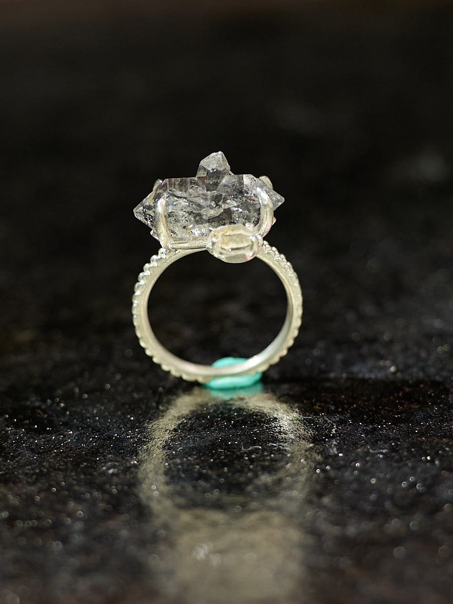 Healing Through Balance Shining Diamond Crystal Silver Rings