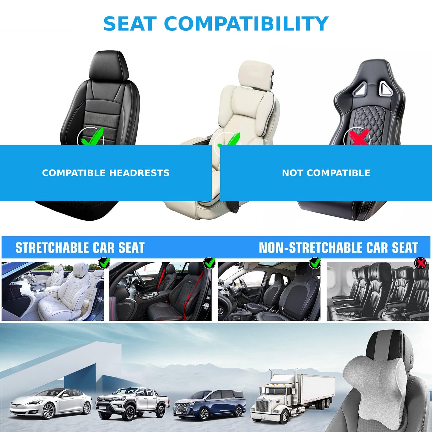 Ergonomic Memory Foam Car Neck Support Pillow