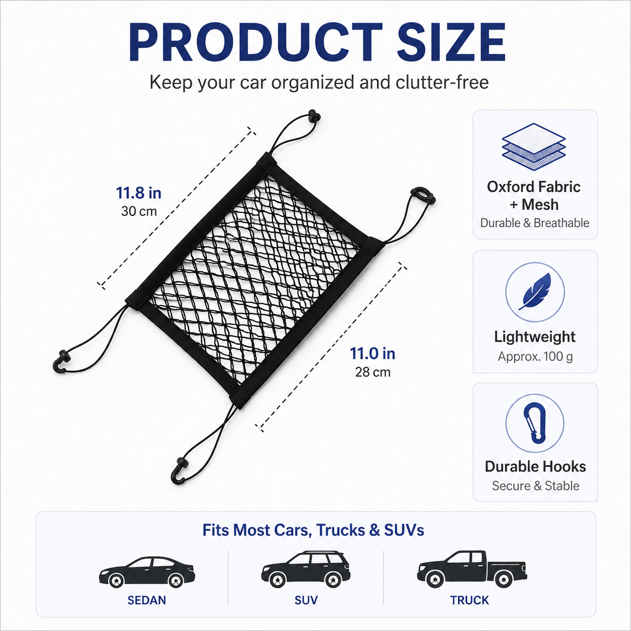 Dual-Layer Dog Car Net Barrier & Seat Organizer – 4-Sided Elastic Storage Mesh