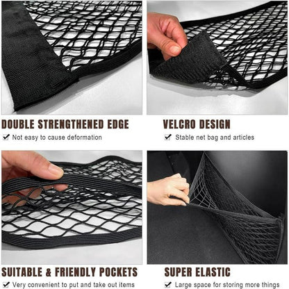 Double-Layer Elastic Car Storage Mesh Pocket – Hook-and-Loop Organizer