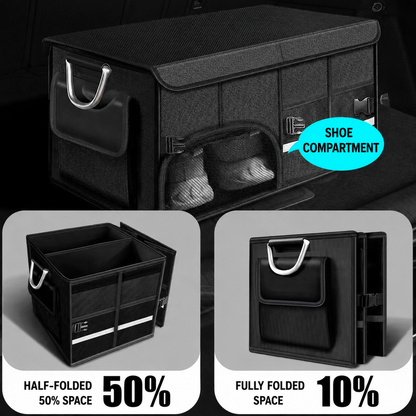 Collapsible Car Trunk Organizer with Lid & Shoe Compartment