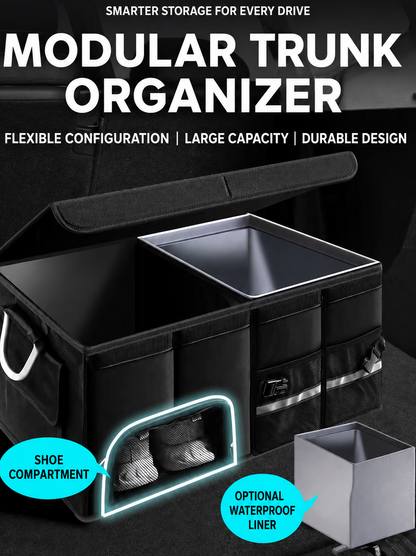 Collapsible Car Trunk Organizer with Lid & Shoe Compartment