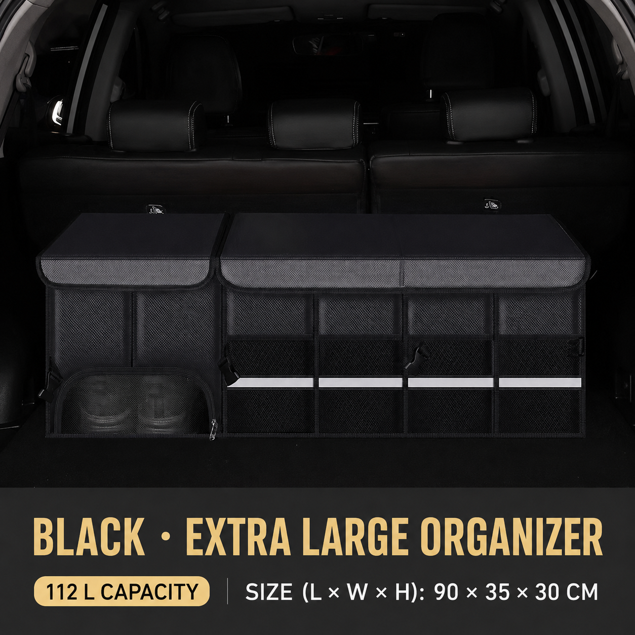 Collapsible Car Trunk Organizer with Lid & Shoe Compartment