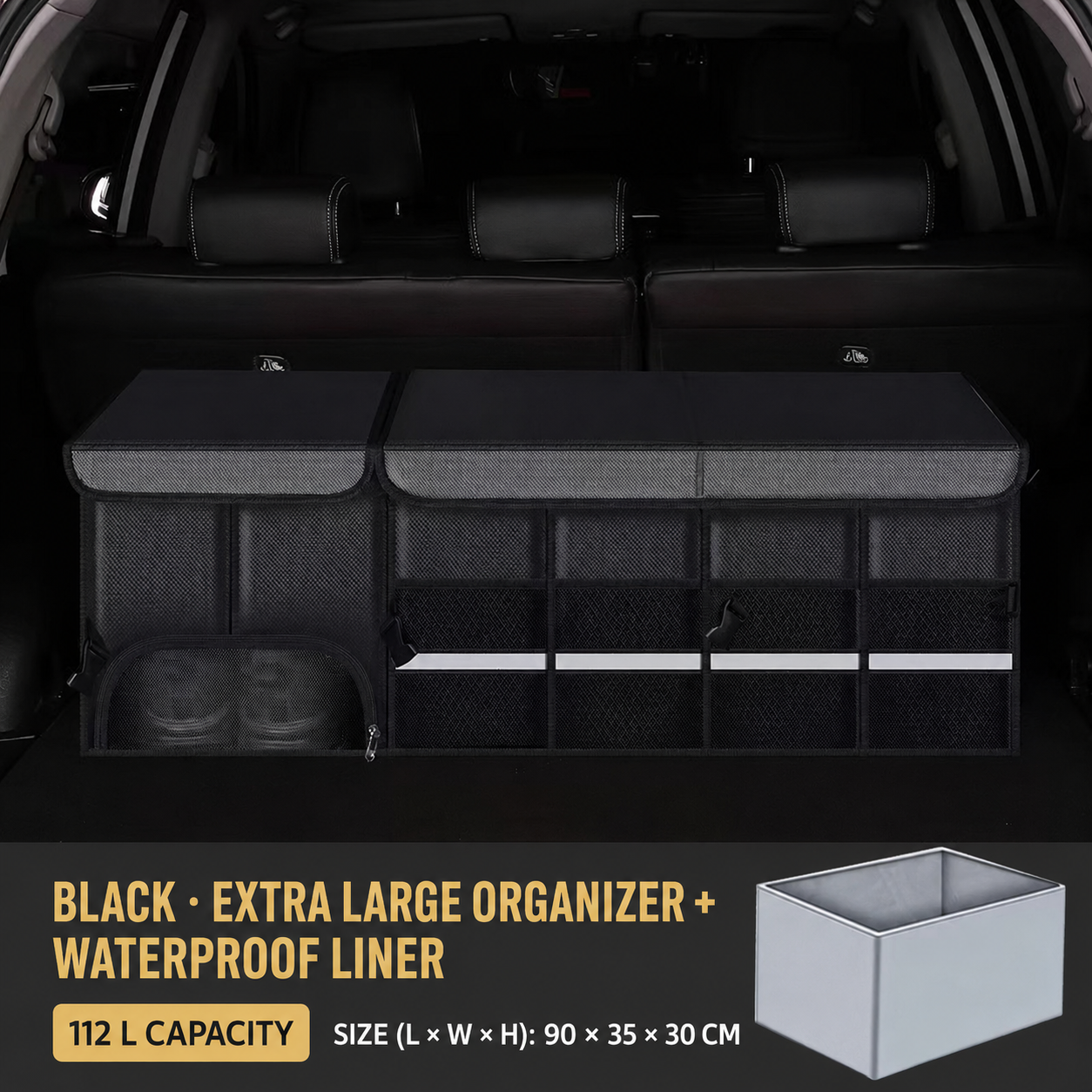 Collapsible Car Trunk Organizer with Lid & Shoe Compartment