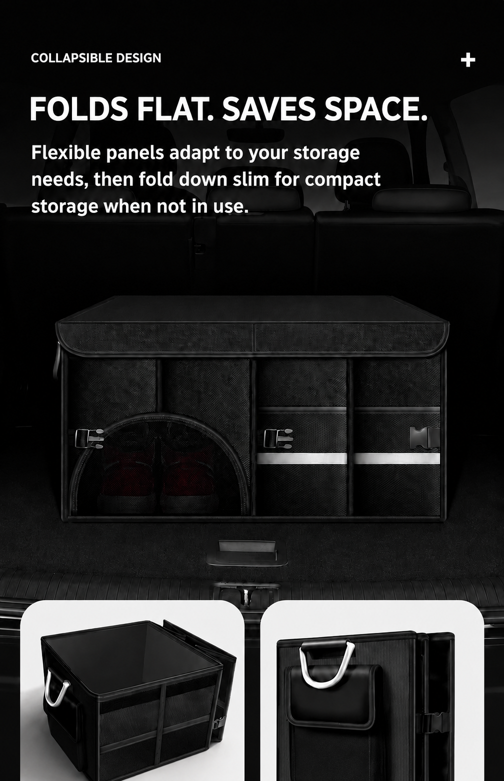 Collapsible Car Trunk Organizer with Lid & Shoe Compartment