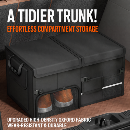 60L Foldable Car Trunk Organizer with Dual Lids