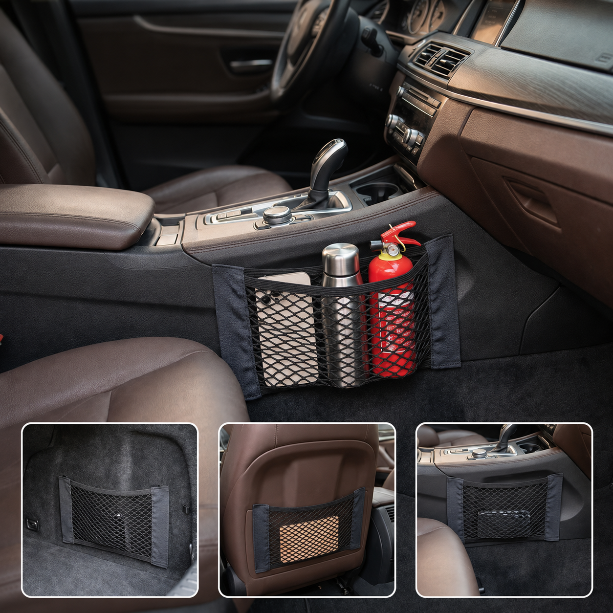 Double-Layer Elastic Car Storage Mesh Pocket – Hook-and-Loop Organizer