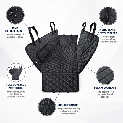600D Waterproof Dog Car Seat Cover for Back Seat – Full Hammock with Side Flaps