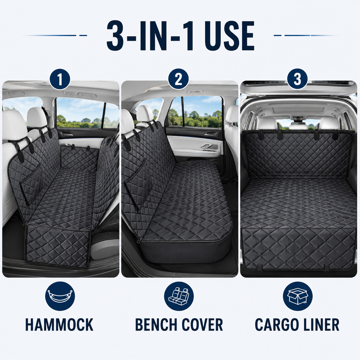 600D Waterproof Dog Car Seat Cover for Back Seat – Full Hammock with Side Flaps