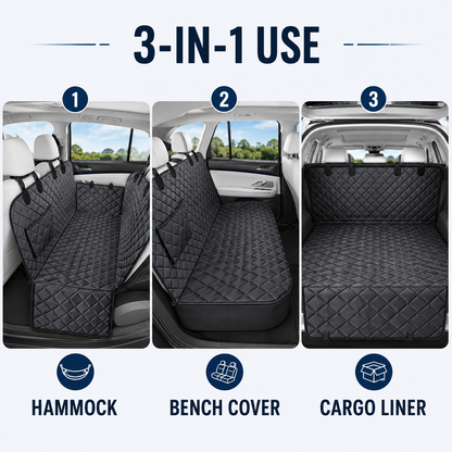 600D Waterproof Dog Car Seat Cover for Back Seat – Full Hammock with Side Flaps