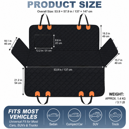 600D Waterproof Dog Car Seat Cover for Back Seat – Full Hammock with Side Flaps
