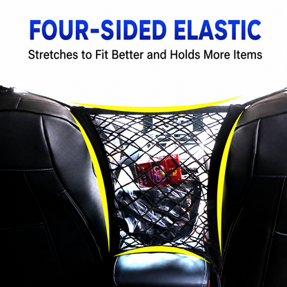 Dual-Layer Dog Car Net Barrier & Seat Organizer – 4-Sided Elastic Storage Mesh