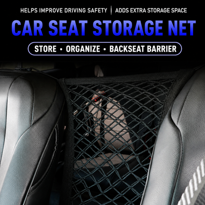 Dual-Layer Dog Car Net Barrier & Seat Organizer – 4-Sided Elastic Storage Mesh