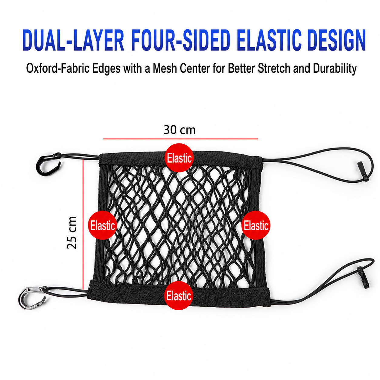 Dual-Layer Dog Car Net Barrier & Seat Organizer – 4-Sided Elastic Storage Mesh