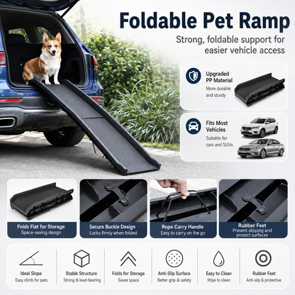 Foldable Dog Car Ramp for SUVs & Cars – 61.4" Anti-Slip Pet Ramp with Side Rails