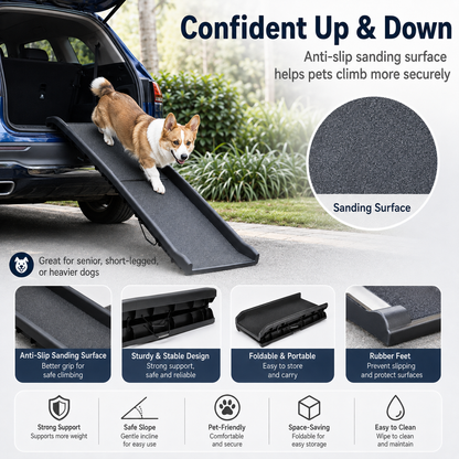 Foldable Dog Car Ramp for SUVs & Cars – 61.4" Anti-Slip Pet Ramp with Side Rails