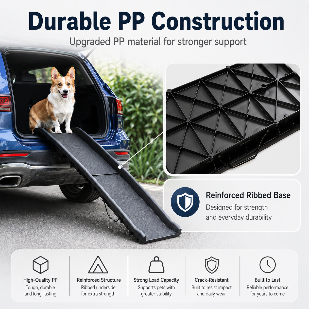 Foldable Dog Car Ramp for SUVs & Cars – 61.4" Anti-Slip Pet Ramp with Side Rails