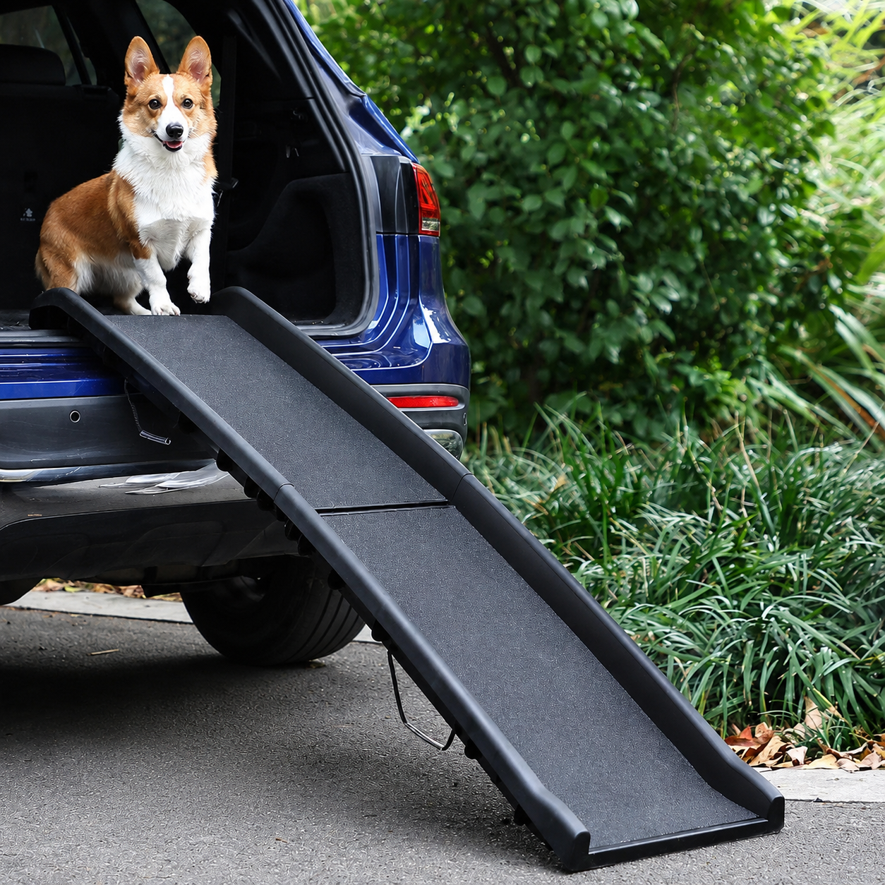 Foldable Dog Car Ramp for SUVs & Cars – 61.4" Anti-Slip Pet Ramp with Side Rails