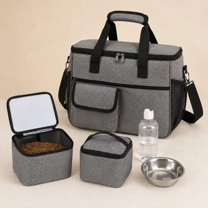 Dog Travel Bag Set with 2 Food Containers & 2 Collapsible Bowls – Waterproof Pet Organizer Tote