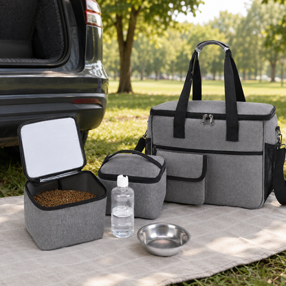 Dog Travel Bag Set with 2 Food Containers & 2 Collapsible Bowls – Waterproof Pet Organizer Tote