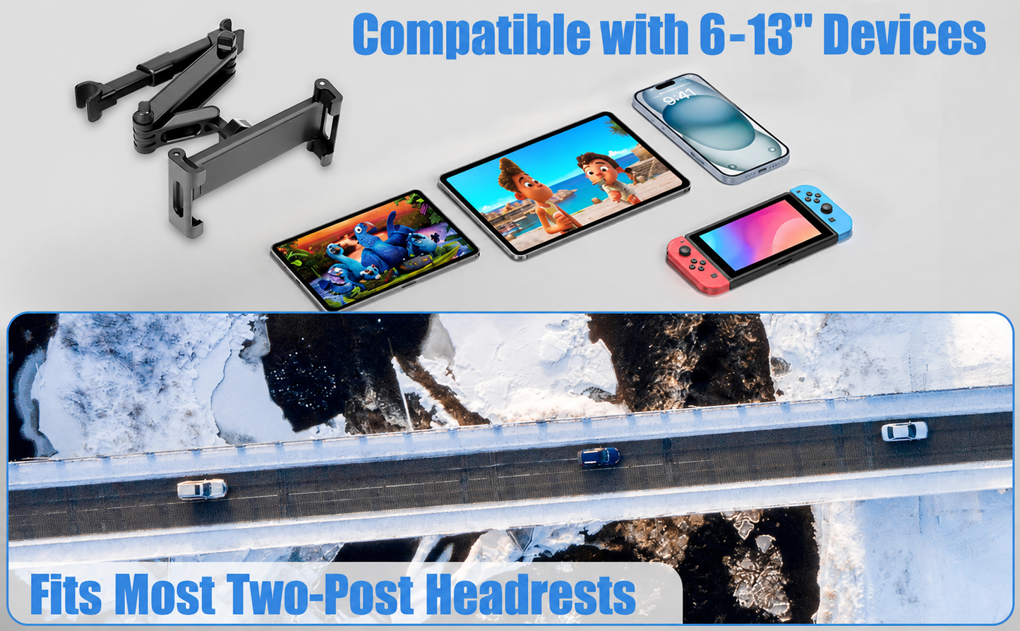 Adjustable Car Headrest Tablet Holder