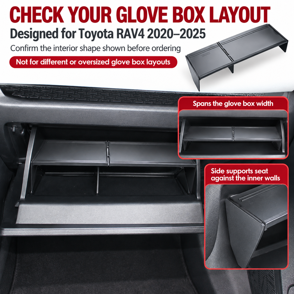 Glove Box Shelf Organizer for Toyota RAV4 2020–2025