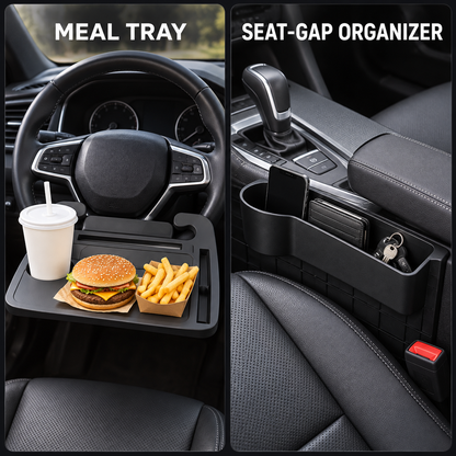 2-in-1 Car Steering Wheel Tray & Seat Gap Organizer