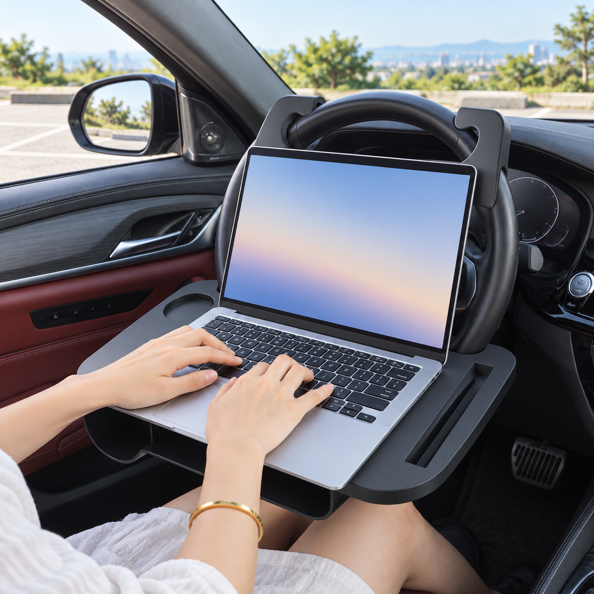 2-in-1 Car Steering Wheel Tray & Seat Gap Organizer
