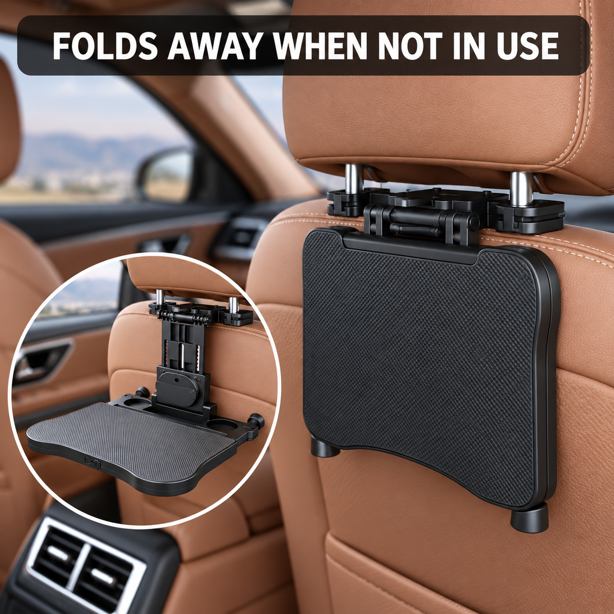 Foldable Car Backseat Tray Table with Cup Holder & Phone Mount