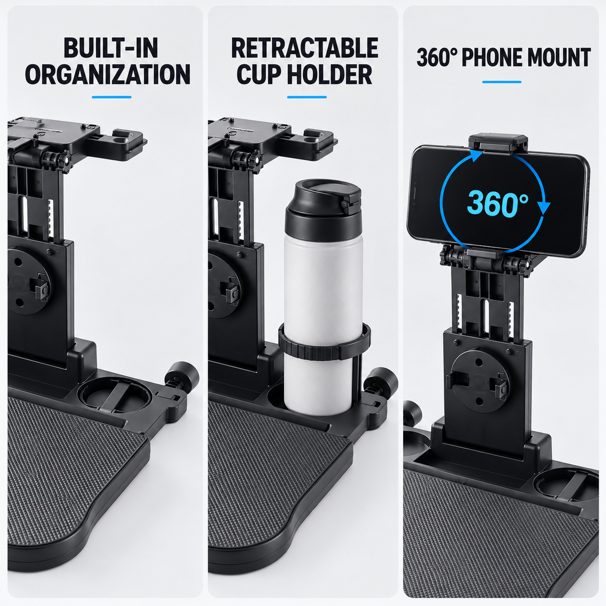 Foldable Car Backseat Tray Table with Cup Holder & Phone Mount