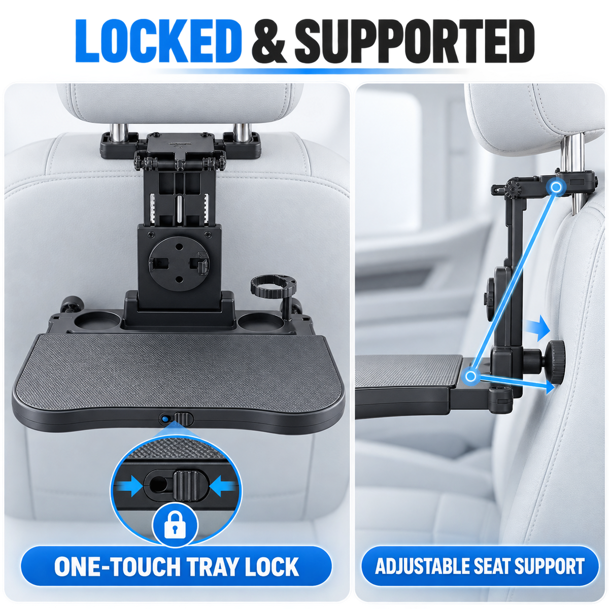 Foldable Car Backseat Tray Table with Cup Holder & Phone Mount