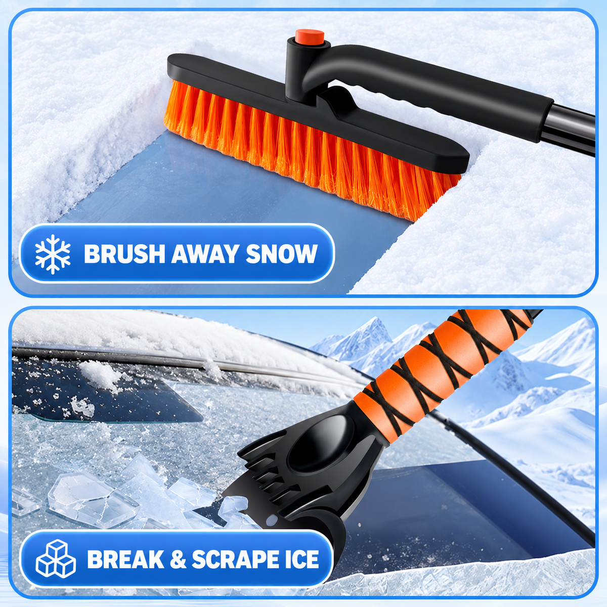 3-in-1 Telescoping Snow Brush & Ice Scraper