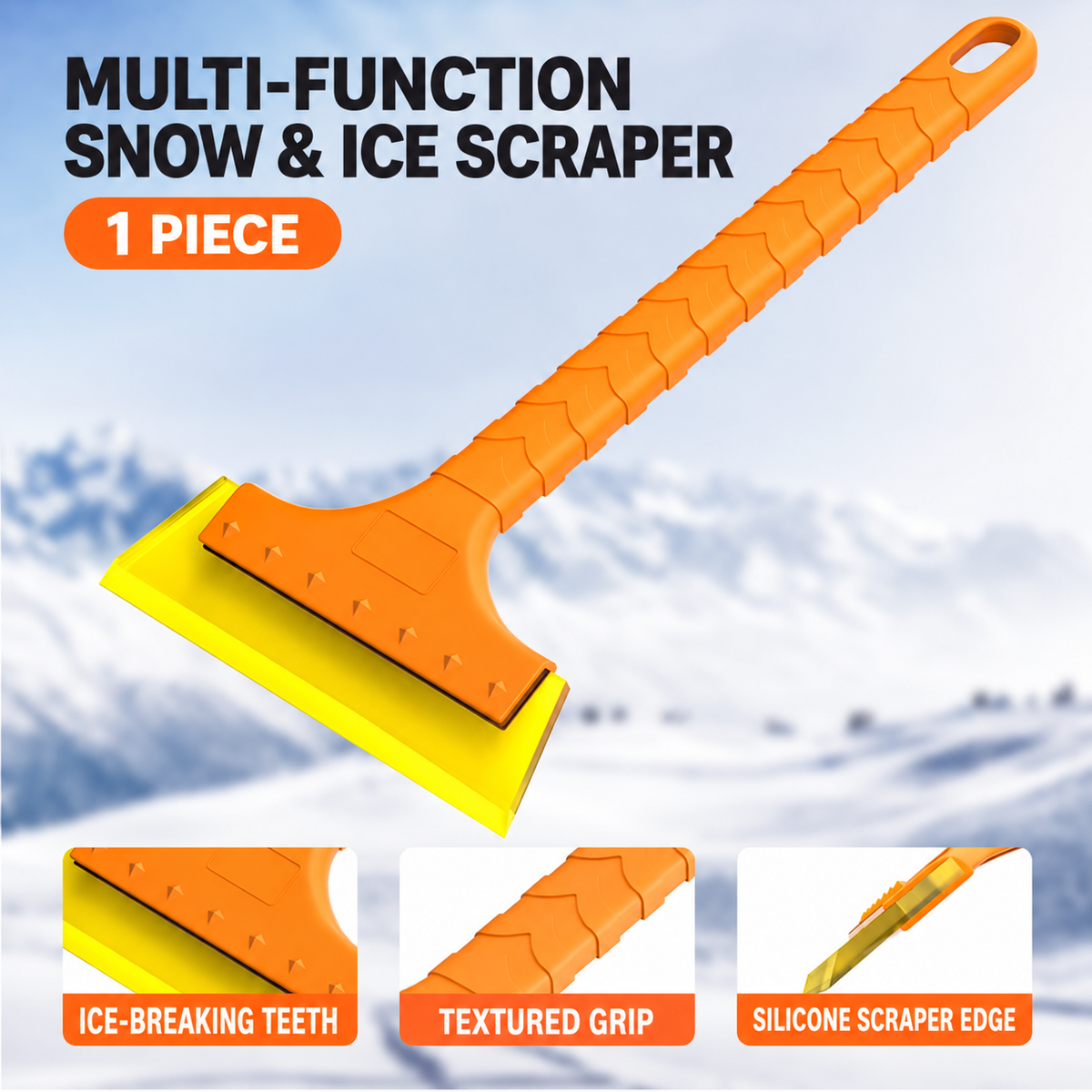 Long-Handle Silicone Ice Scraper for Car Windshields