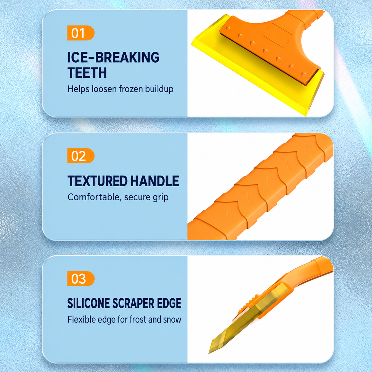 Long-Handle Silicone Ice Scraper for Car Windshields