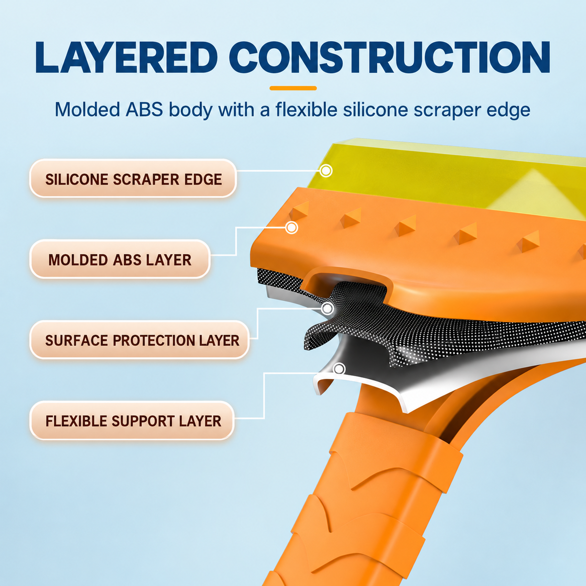 Long-Handle Silicone Ice Scraper for Car Windshields