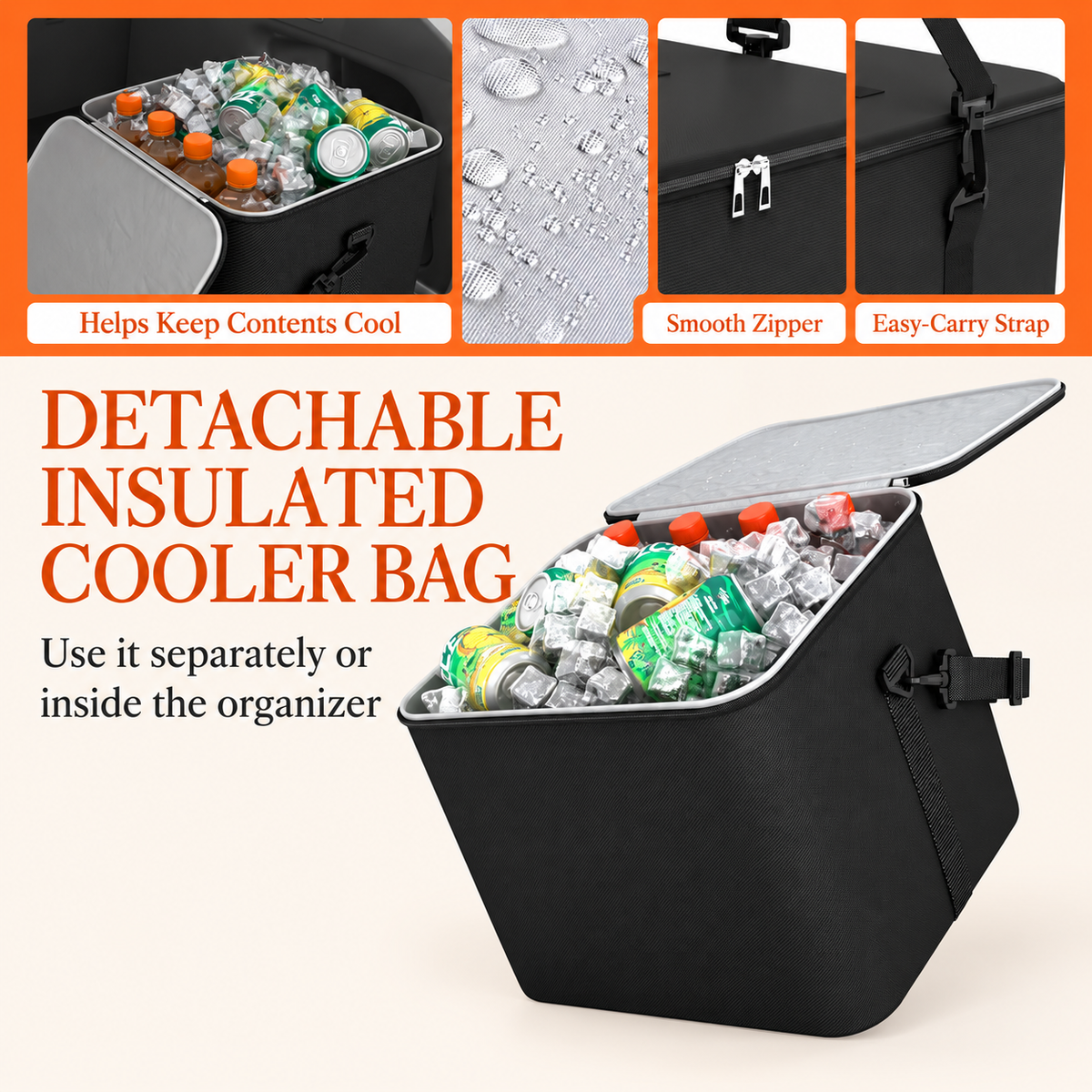 Foldable Car Trunk Organizer with Detachable Cooler Bag